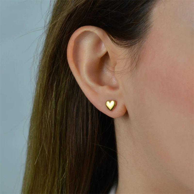 Heart-Shaped Stainless Steel Earrings in Japanese and Korean Style - Simple Fashion Love Jewelry