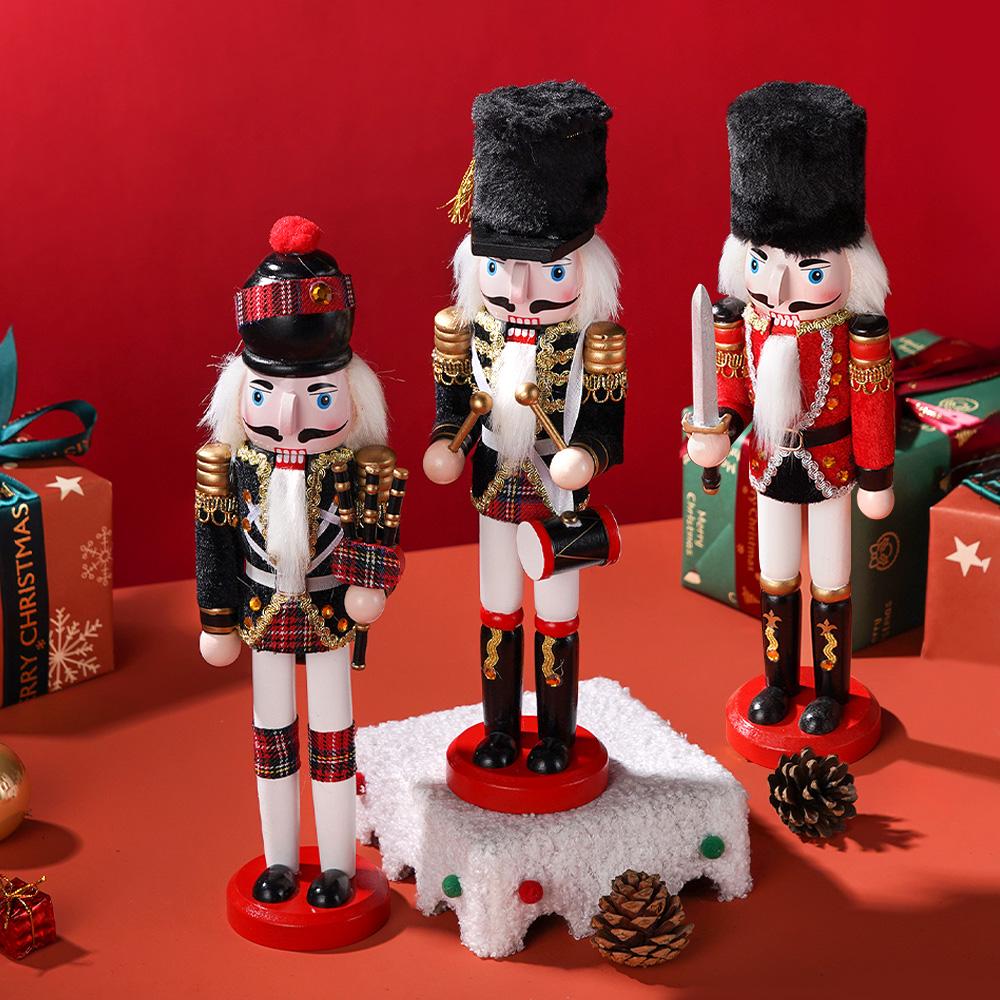 3pcs12inch Wooden Nutcracker Christmas Decor Soldier Traditional Handpainted Decorative Home/Office Christmas Decor In Gift Bo
