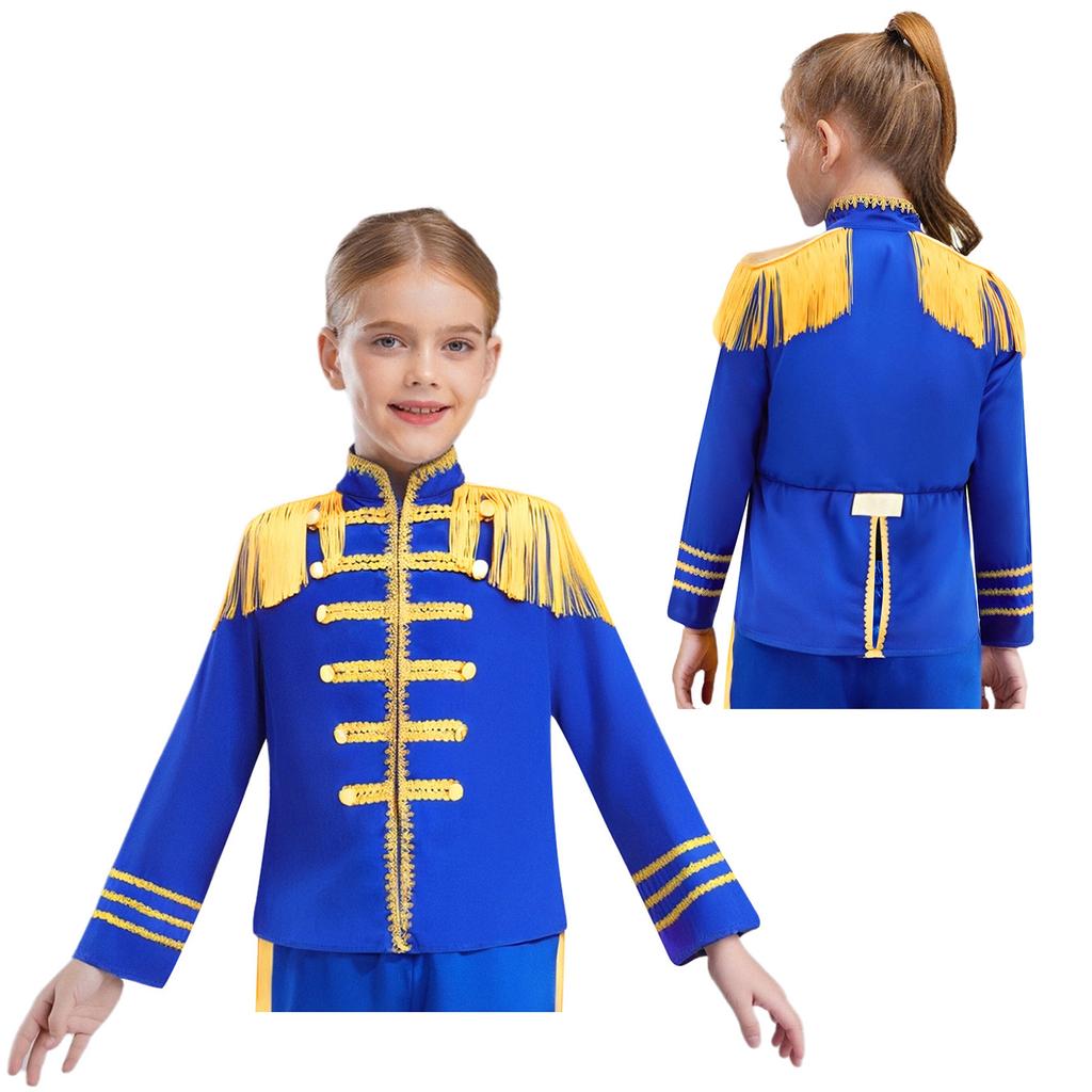 Kids Rock Band Cosplay Outfit - 1960s British Star Gold Lace Long Sleeve Shirt for Music Theme Party