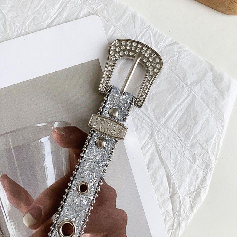 Y2K Girls Goth Rhinestone Belts Fashion Women Pu Leather Strap Rhinestone Belts Western Cowboy Belt For Jeans Men Dropship