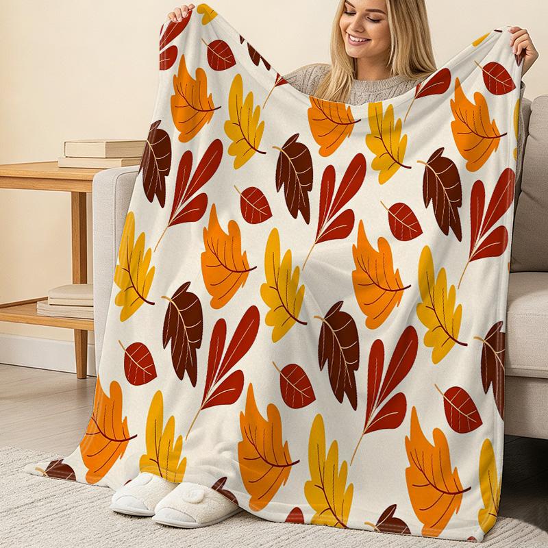 No-Shed Flannel Fleece Blanket Soft Cozy Autumn Leaves Pattern, Warm for Couch, Bed, Home, Cozy Movie Nights & Bedroom Decoration