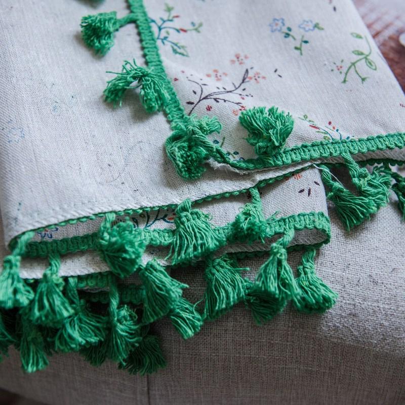 American Style Cotton Linen Small Floral Printing Green Tassel Window Curtain Semi-shading Drapes Living Room Bedroom Kitchen