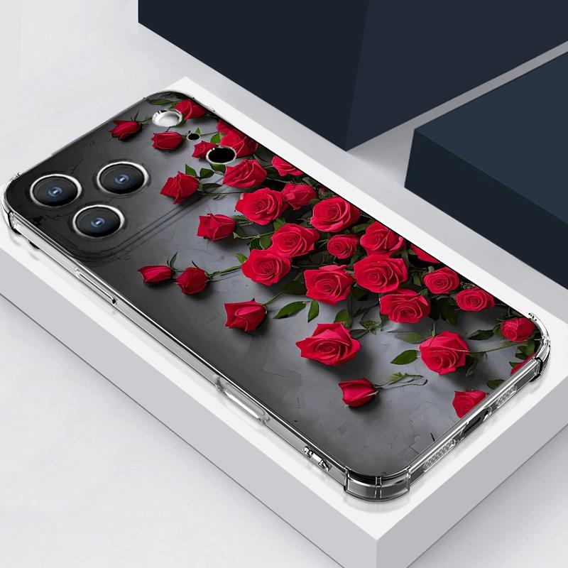 Glow In The Dark Flower Print Phone Case For iPhone 17e 17 16 15 Pro Max 14 13 Pro Clear Shockproof Soft Card Slot Pocket Cover
