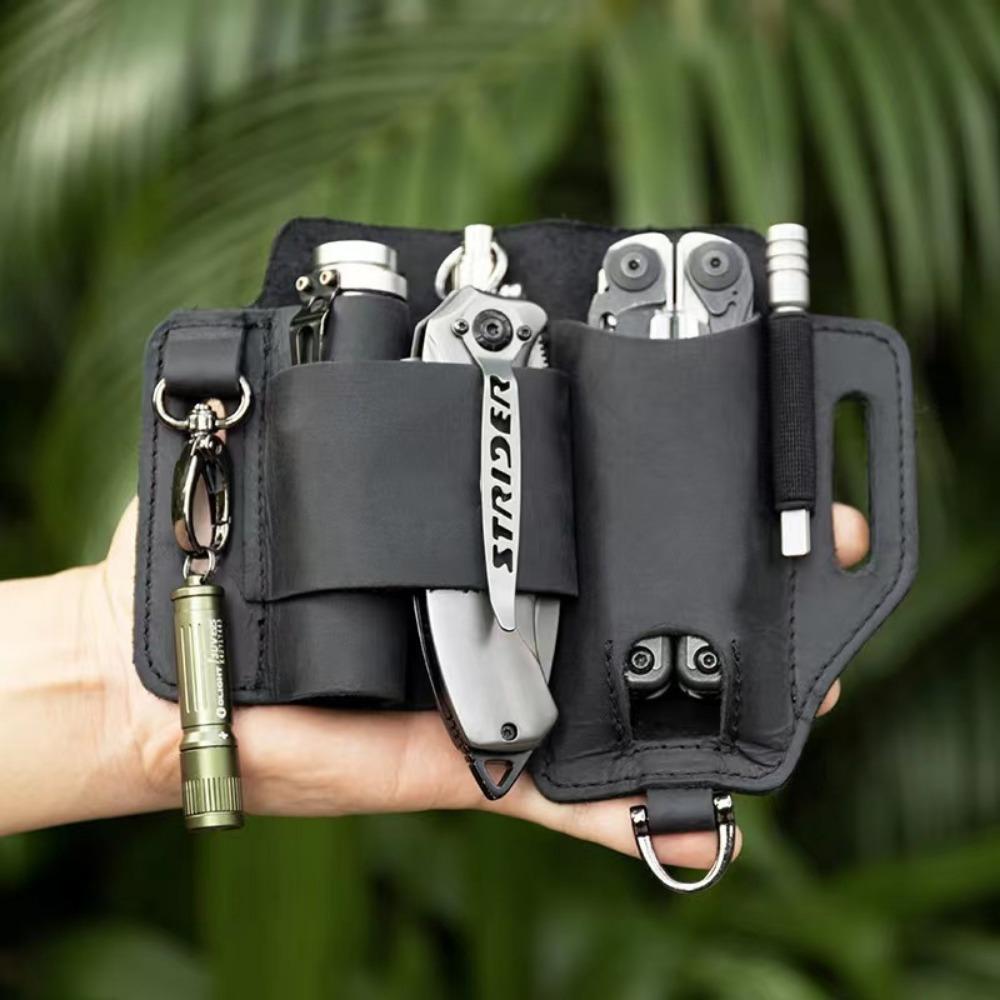 Outdoor EDC Cowhide Tool Holster Multitool Sheath Camping Survival Flashlight Pocket Organizer Key Holder Genuine Leather Tools