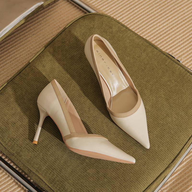 8868 [sheepskin] high heels women's thin heels spring 2025 new pointed head shallow mouth temperament commuter shoes