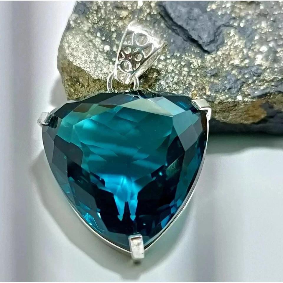 110 Ct Natural Bluish-Green Topaz Trillion Cut 925 Sterling Silver Certified Pen