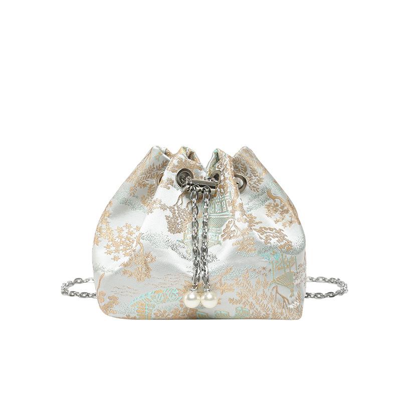 Street Fashion Chain Shoulder Bag 2025 New New Chinese Bucket Bag Simple Strap Sweet Embroidered Oblique Span Bag