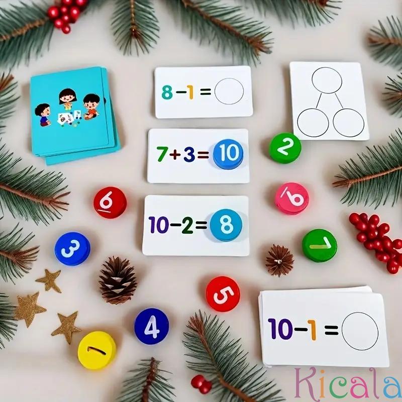 Mixed Color Flash Cards With Wooden Reading Blocks Digital Operation Card For Kids Preschool Educational Learning Activities