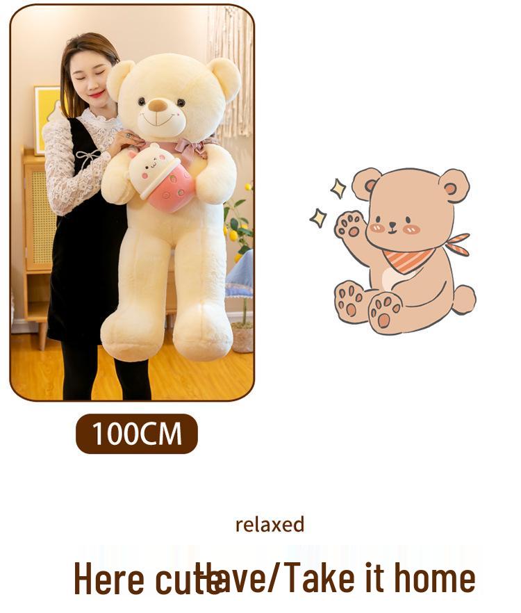 Adorable Sweetheart Milk Tea Teddy Bear Plush Pillow - Large Size Doll Gift for Kids and Girls.