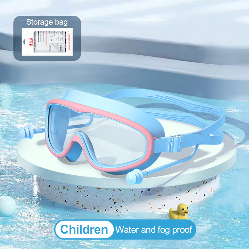 Large Frame Swimming Goggles with Earplugs for Kids High Quality Children's Antifog Swim Pool Glasses Waterproof HD Swim Eyewear