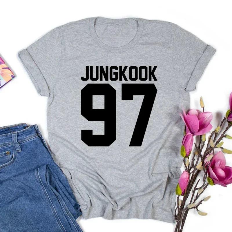 Fashion Jungkook letter printed short sleeved Womens casual daily versatile summer round neck Tshirt