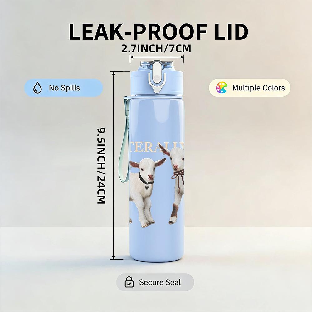 1PC Two White Goat Simple Minimalist Art Print 750ml Portable Sports Water Bottle Leakproof Gym Outdoor Travel Drink Cup