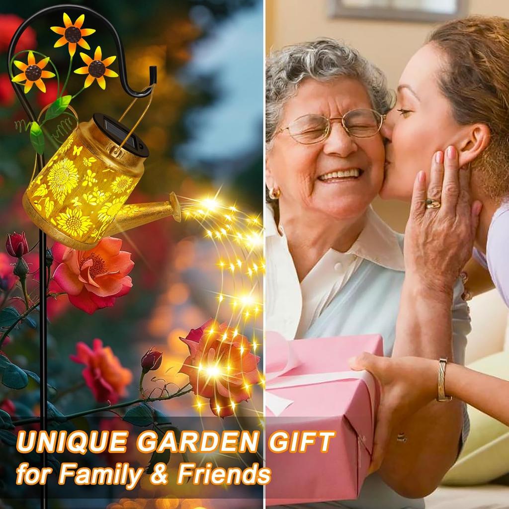 Solar Watering Can Lights Outdoor Garden Decor, Large Sunflower Hanging Lantern with Shepherd Hook, Waterproof Garden Lights for Outdoor Landscape