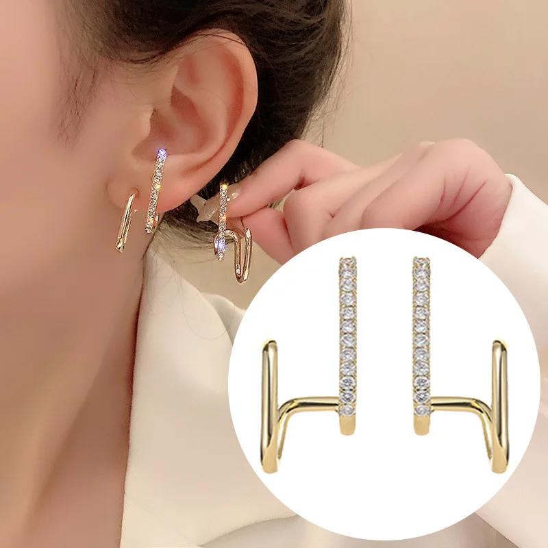 Fashion Irregular Gold Silver Color Stud Earrings for Woman Girls Korean Zircon Claw Designer Earring Luxury Jewelry Accessories