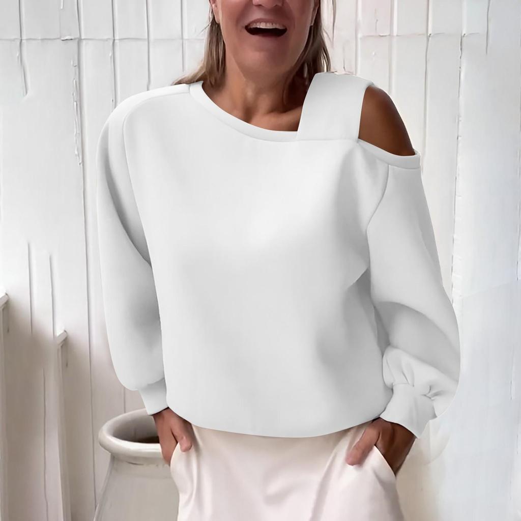 Felpa con cappuccio da donna alla moda casual con spalle scoperte, ampia, a maniche lunghe in pile