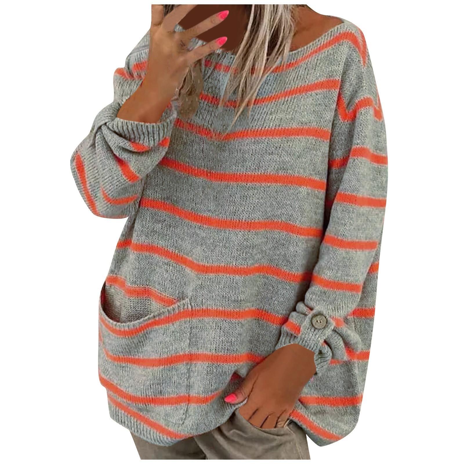 

Женский повседневный пуловер с длинным рукавом и контрастной полосой, свободный свитер с круглым вырезом XXL шафрановый