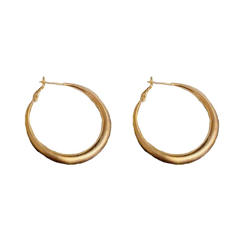 Personality Fashion Simple Metal Brushed Hoop Earrings Temperament Versatile Cool Style Earrings for Women