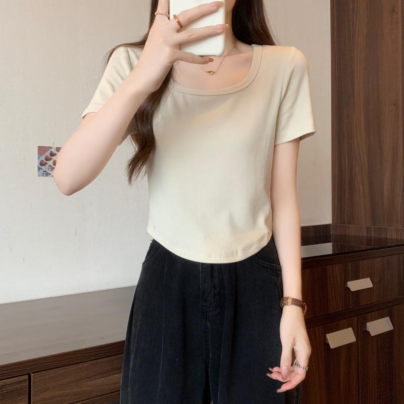 

Женская летняя облегающая хлопковая футболка-поло с рисунком «рыбьи кости» и фирменным логотипом Large