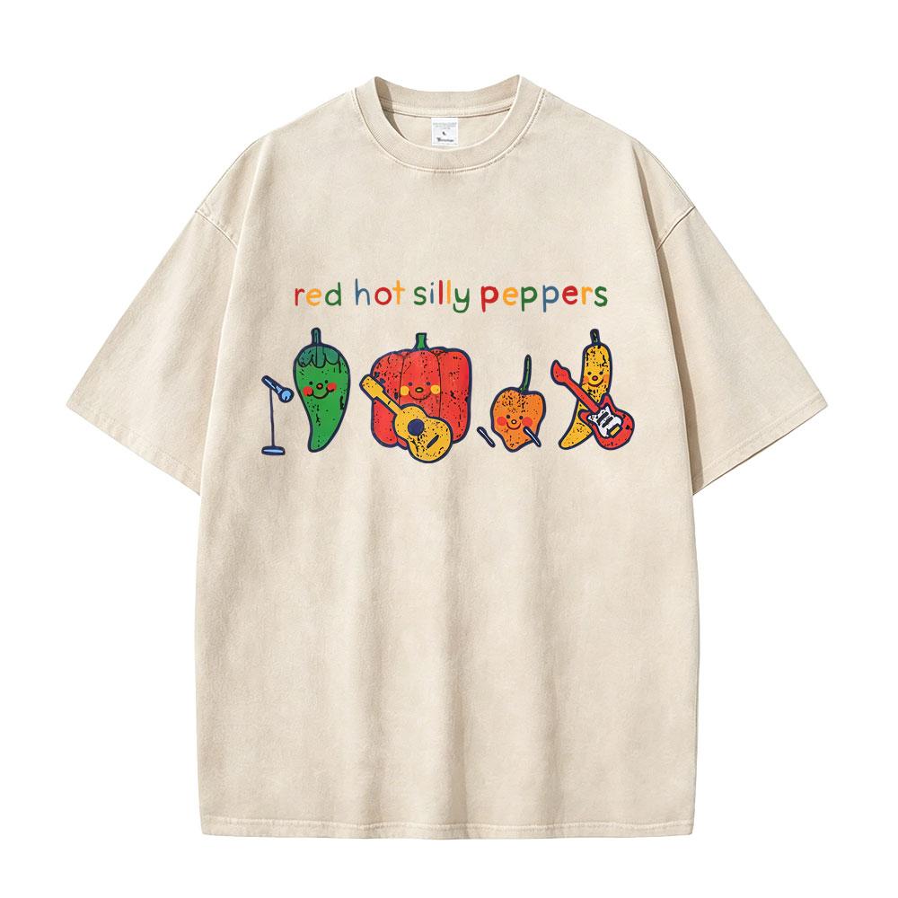 Washed Vintage Red Hot Silly Peppers Funny Meme Graphic T Shirts Men Retro Gothic Metal Rock Tshirt Mens Casual Humor Tshirts