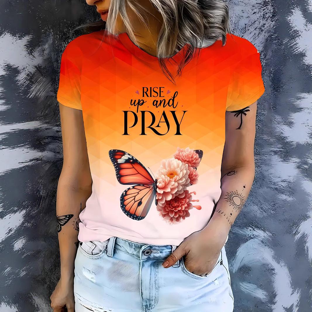 

Summer Round Neck Animal Flower Pattern 3D Print Top Fashionable Casual Short Sleeved Women s T-shirts XS