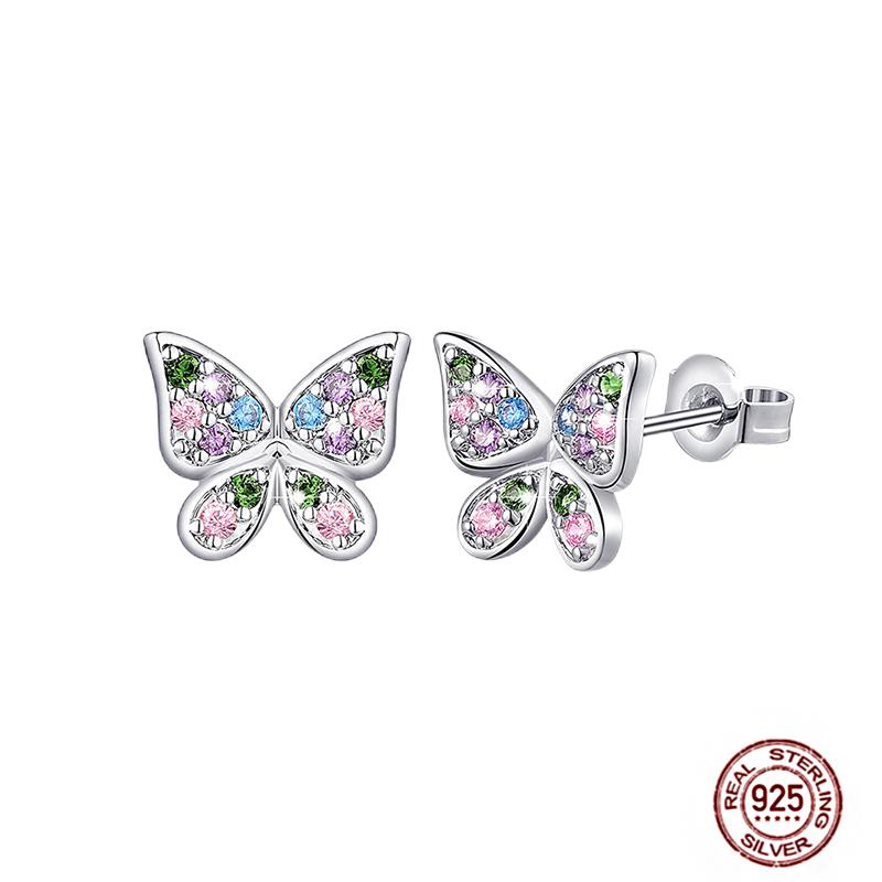 Original Butterfly Hoop Earrings for Women Sparkling Pave Colorful Zircon Blue Pink Purple Heart Wedding Drop Earring