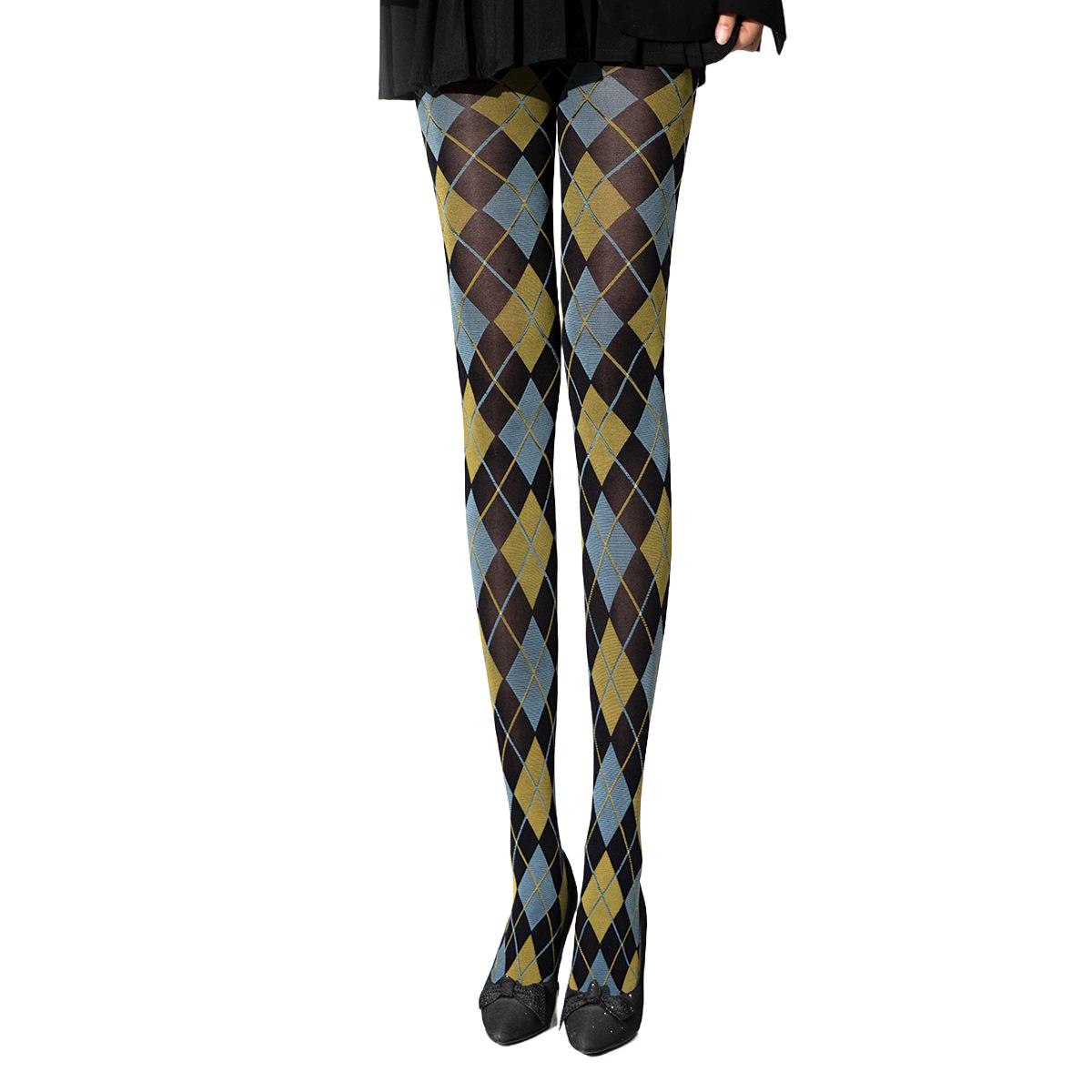 80D Damen Vintage Retro Klassischer Stil Argyle Muster Strumpfhose Kontrastierende Rautenformen Muster Nylon Strumpfhose Rautenmuster One Size black
