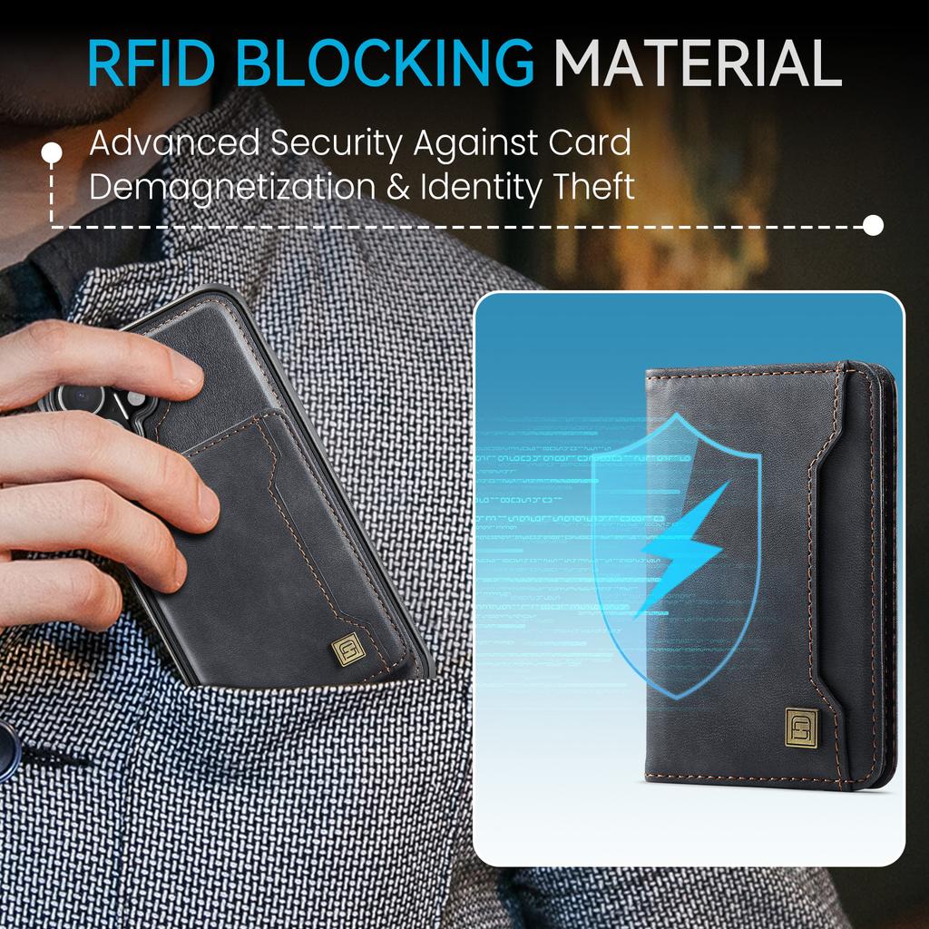 For iPhone 16 Case AUTSPACE A13 Vintage Leather Back Cover with Magnetic Detachable Card Bag