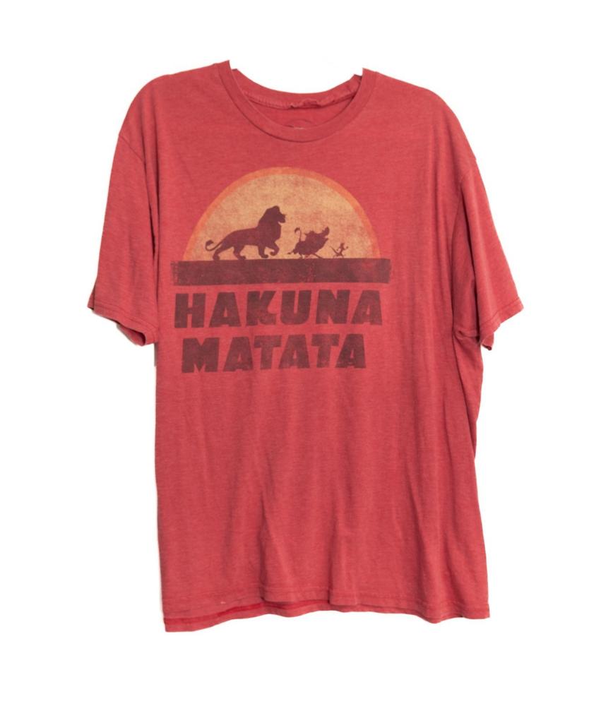 Red Hakuna Matata Graphic T-Shirt Featuring Lion King Size 2XL Short Sleeves Cre