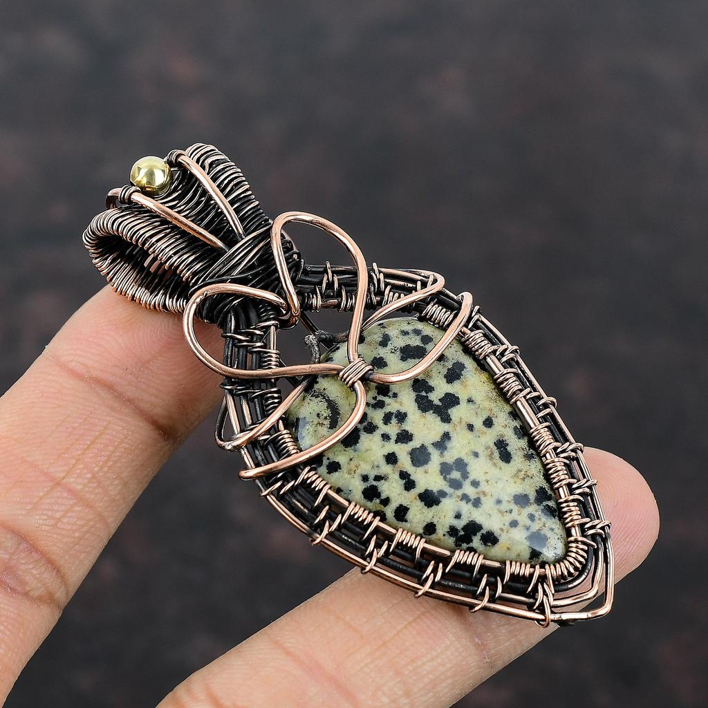 Dalmatian Jasper Pendant Copper Wire Wrapped Pendant Handmade Pendant Gemstone Copper Jewelry Unique Pendant Wire Wrap Jewelry Gift For Wife