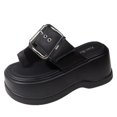 Fashion 8cm Women's Summer Chunky Slippers Fashion Thick-Bottom Sandals Flip Flops Wedges Buckle Slippers Platform Beach Slides Zapatos