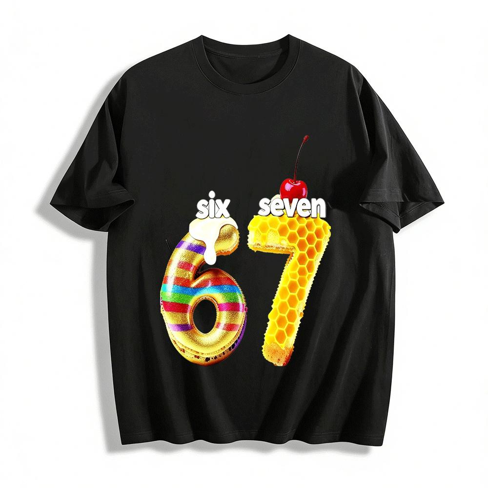 Fun Dessert Number 67 Print Casual Short Sleeve T-Shirt Pure cotton T-shirt XXS