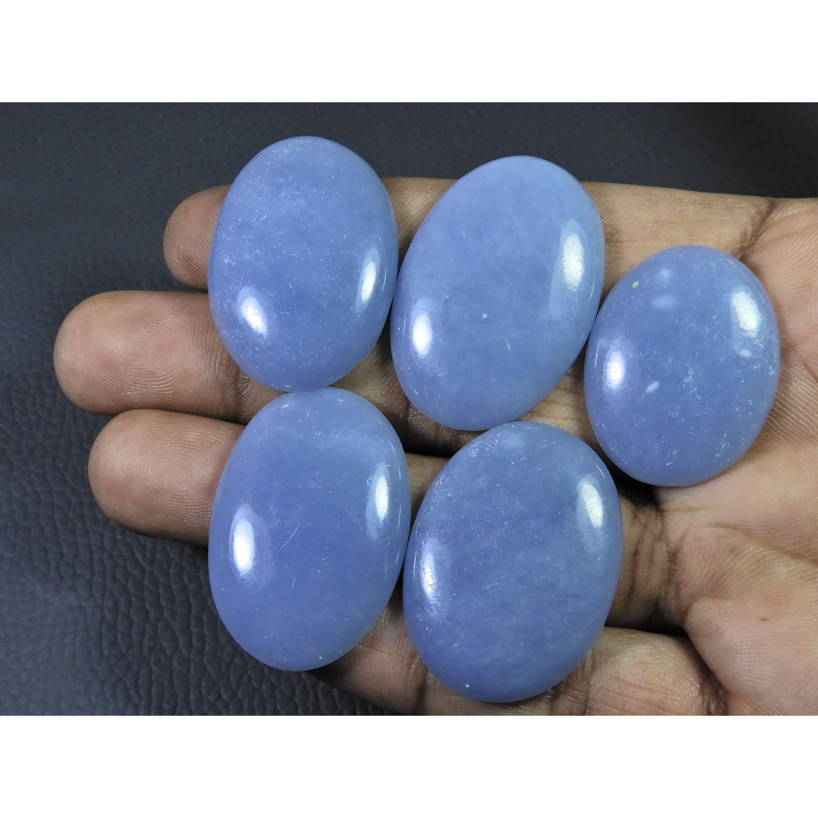 

234Cts. Natural Angelite oval Cabochon Loose Gemstone 5Pcs Lot C-683