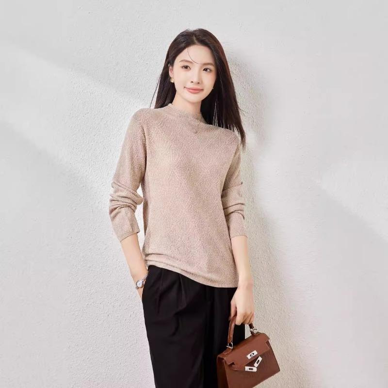 Early Autumn New Semi-turtleneck Pullover Solid Color Wool Sweater Women's Jacquard Knitted Sweater with Thin Bottom Top