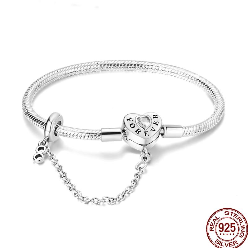 100% Silver Bracelet Fit Original Design Beads Charms DIY Jewelry Making Dazzling CZ Chain Bracelet For Women