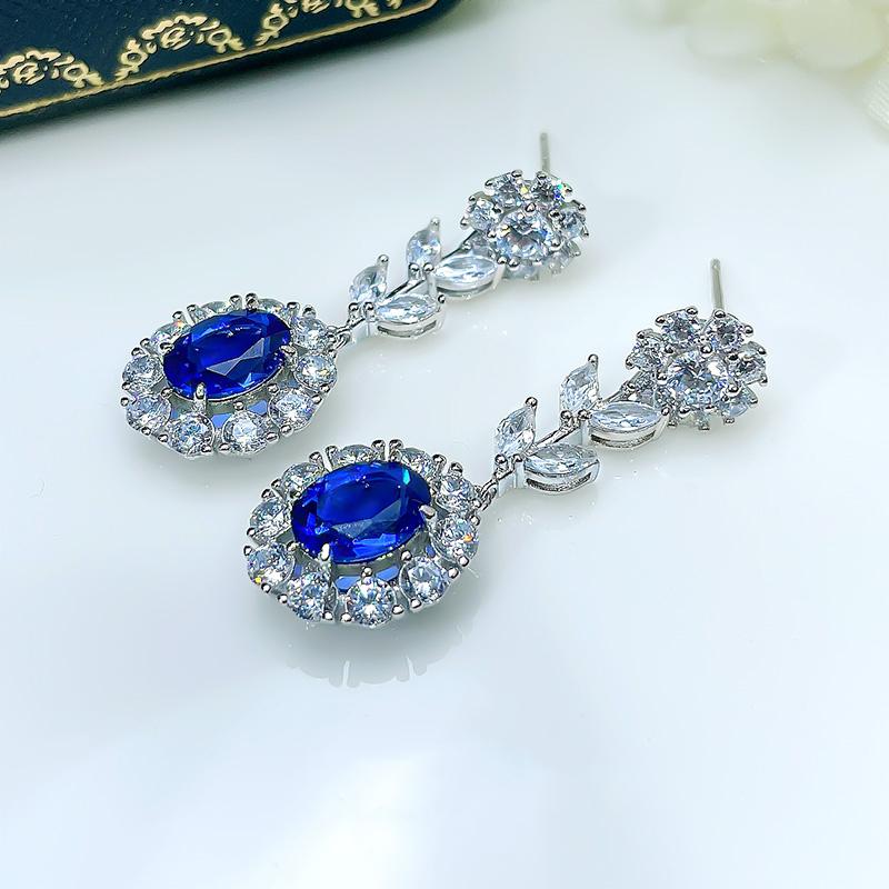 Huitan Novel Design Flower Dangle Earrings with Brilliant Blue/White CZ  Color Aesthetic Earrings for Women Trendy Jewelry