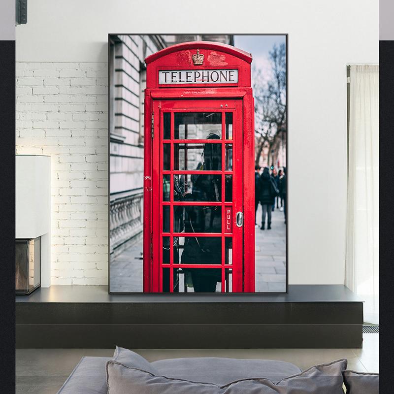 London Street Wall Art Dipinti di cabina telefonica rossa Dipinti di città grigie Dipingere stampe su tela per la decorazione del soggiorno Senza cornice