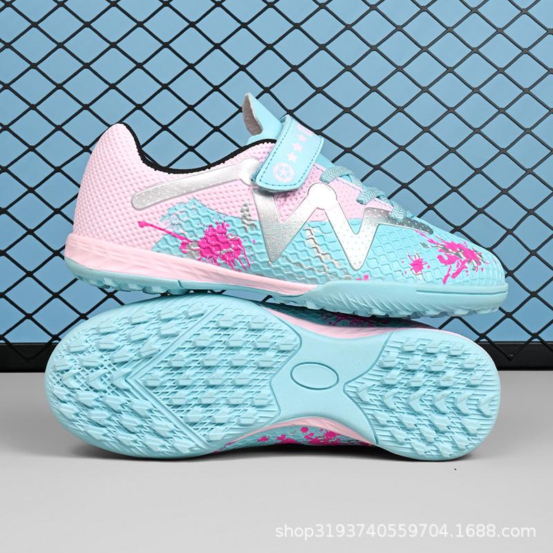 Hook and Loop Breathable Children's Football Shoes In Spring and Summer Campus Football Sports Shoes Professional Anti-skid Training Shoes.
