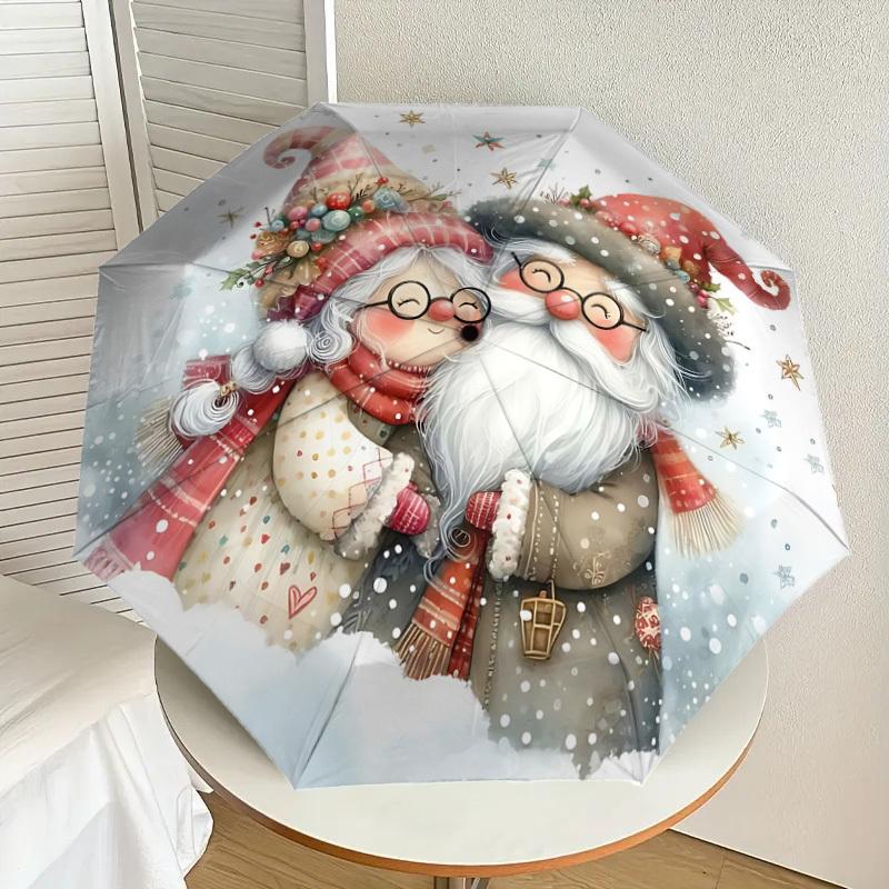 1PC Santa Claus SnowflakesAutomatic Open/Close Umbrella with Windproof, 8-Rib Sturdy Canopy, Durable Ribs, Fashionable Design, Outdoor Accessory, Fun