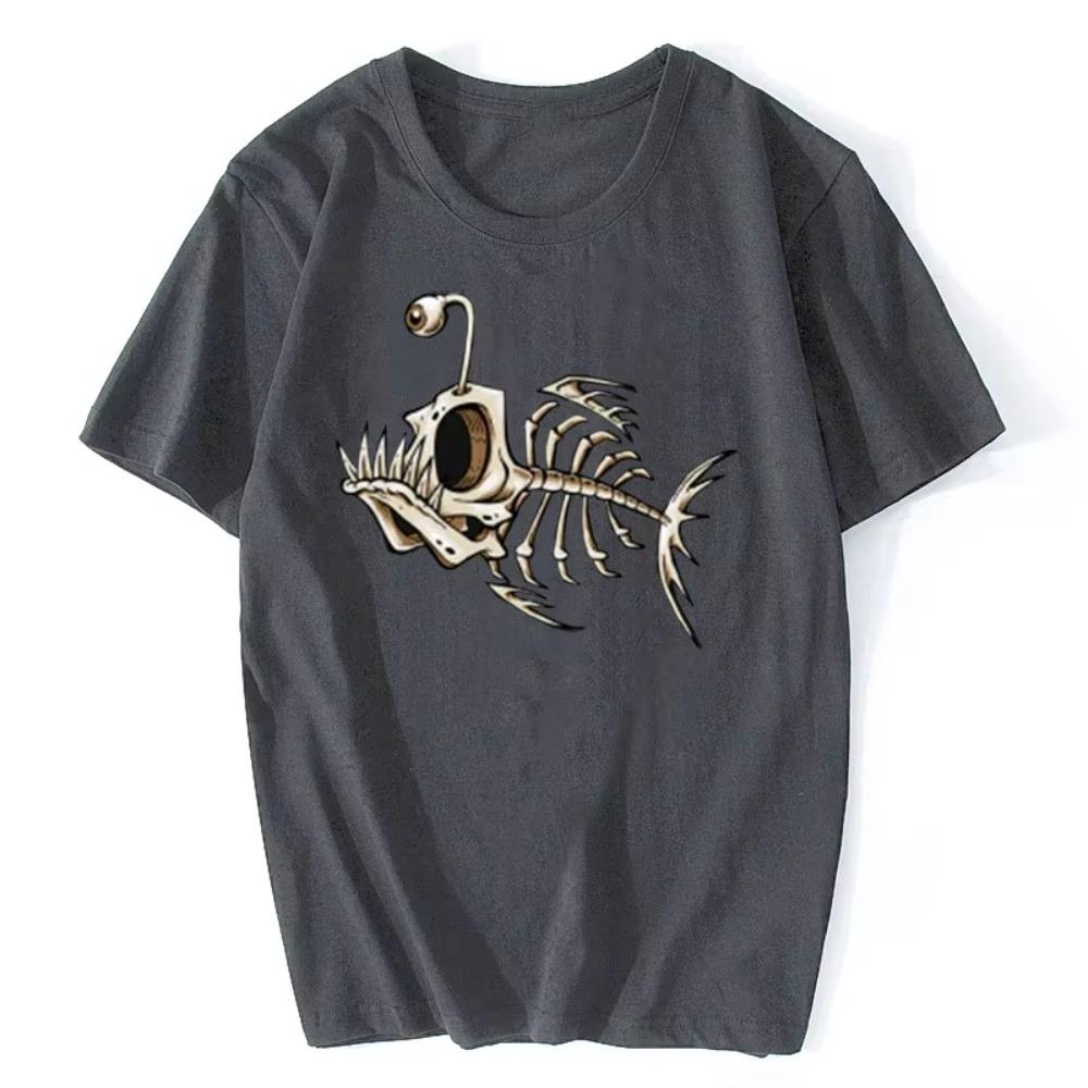 Fish Skull Deep Sea Fish Bones Interesting Fisherman Angler Summer Cotton Casual Fashion Breathable Men's Short Sleeve T-shirt