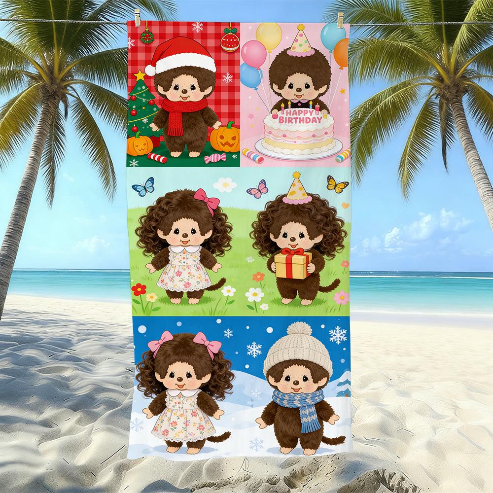 Monchi Cartoon Microfiber Beach Towel Children S Quick-Drying Absorbent Bath Towel Travel Swimming Towel 50x100