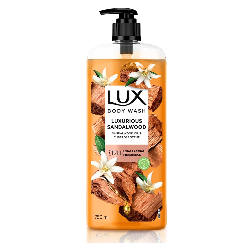 Lux Sandalwood Oil And Tuberose Scent Body Wash 750 Ml | Luxurious Moisturizing Bath Gel For Soft Skin And Long Lasting Floral Fragrance