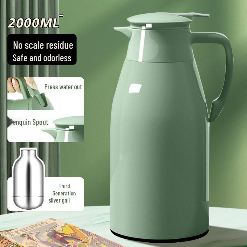 2L Insulated Glass-Lined Thermos Kettle, Large Capacity, Portable Household Warm Water Bottle 1000ml