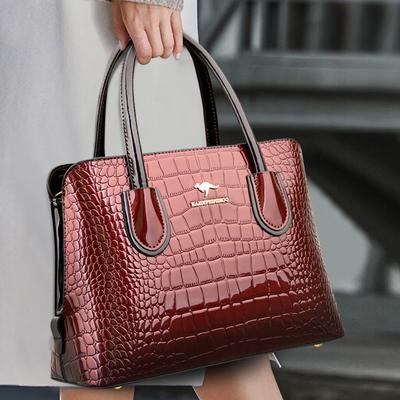Crossbody Shoulder Bag Patent Leather Shiny Alligator Print Tote