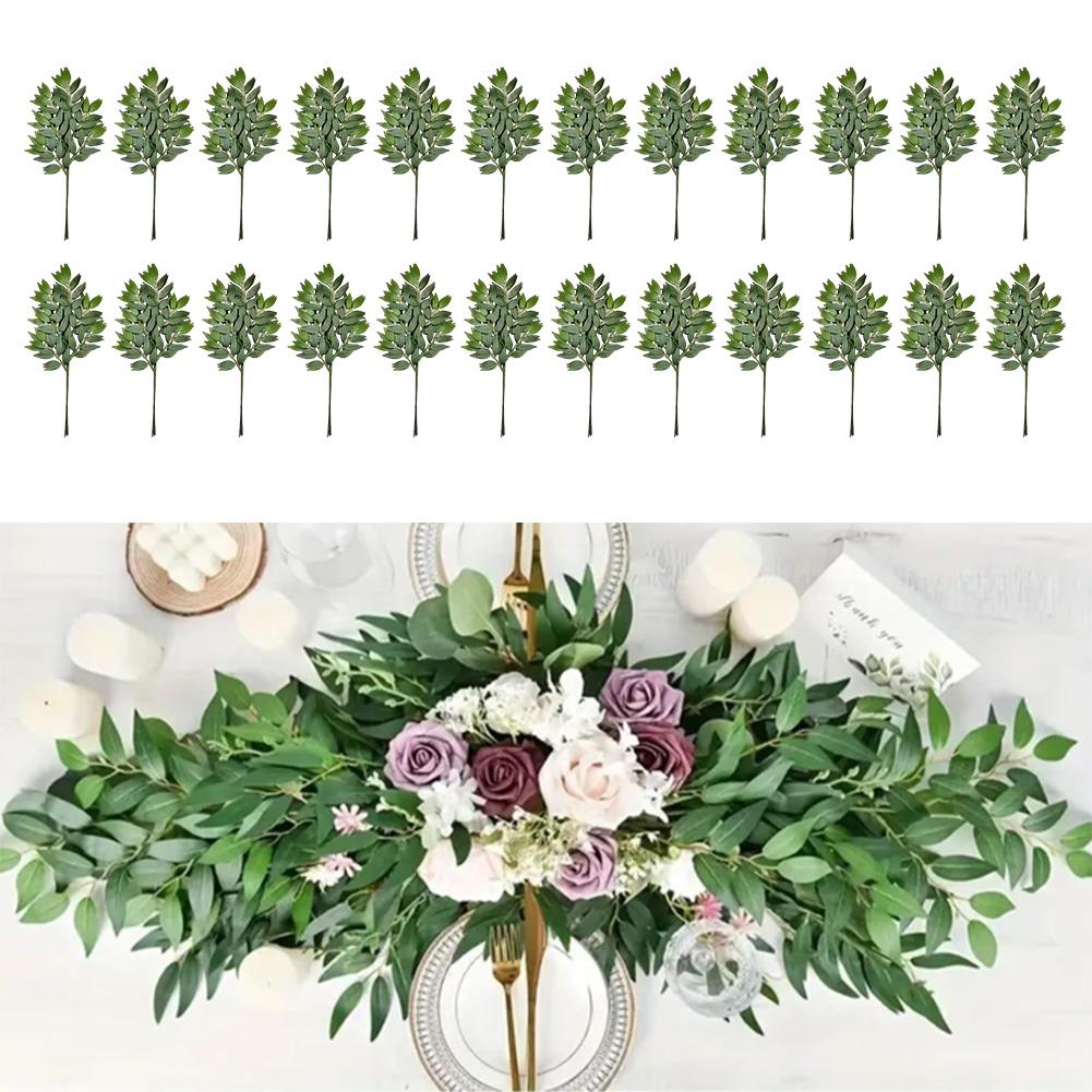 Künstliche grüne Pflanzenzweige 24 Stück 62cm für Hochzeitsfeier Für Esstisch Raumdekoration und Blumengestecke