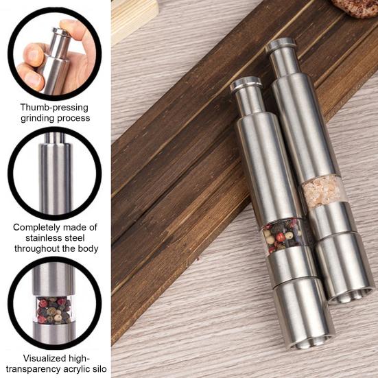 Manual Salt And Pepper Grinder Set Stainless Steel Pepper Mill with Clear Storage