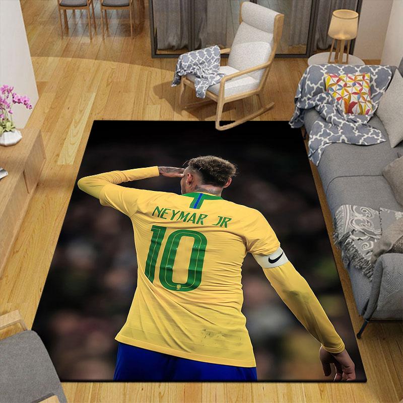 Neymar Jr Flannel Printed Carpet, Home Sofa Decoration for Living Room & Bedroom, Non‑Slip Play Flannel Floor Mat for Game Room