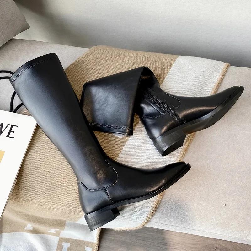 Fashion Winter Women's Long Leather Boots Fashion Solid Color Simple Autumn New Woman Brown Knee High Boots Fashion Leisure Gothic Botas