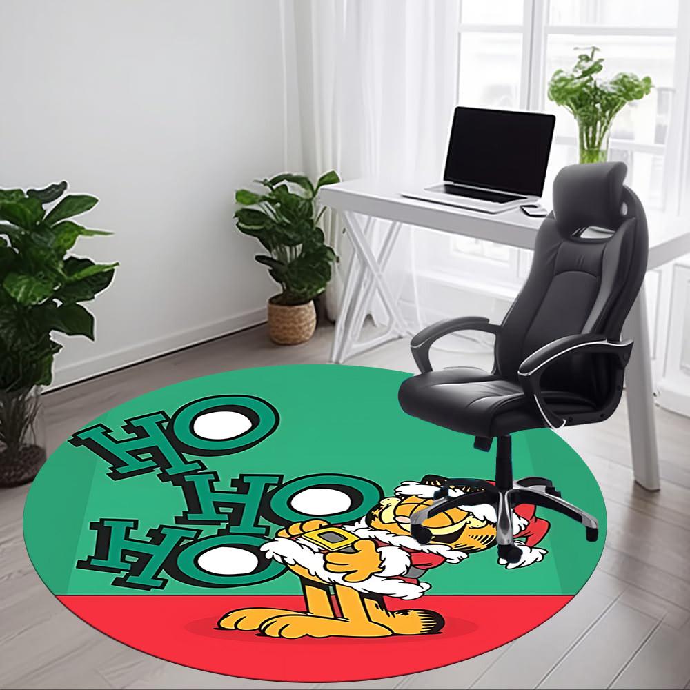 1pc Christmas Garfield Cat Office Round Area Rug, Bedroom Living Room Home Decor, Room Deco,  Offic a1016117