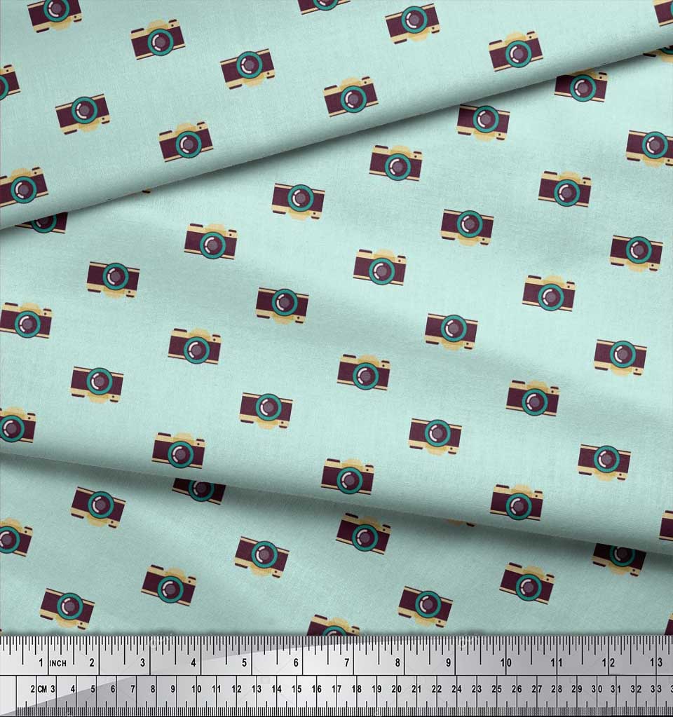 Soimoi Japan Crepe Satin Fabric Camera Shirting Fabric Prints By Metre 42 Inch