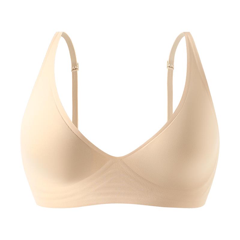 

Milk Skin Deep V Seamless Bra - Breathable, Wire-Free Support, Plus Size L (130-150 lbs) бежевый